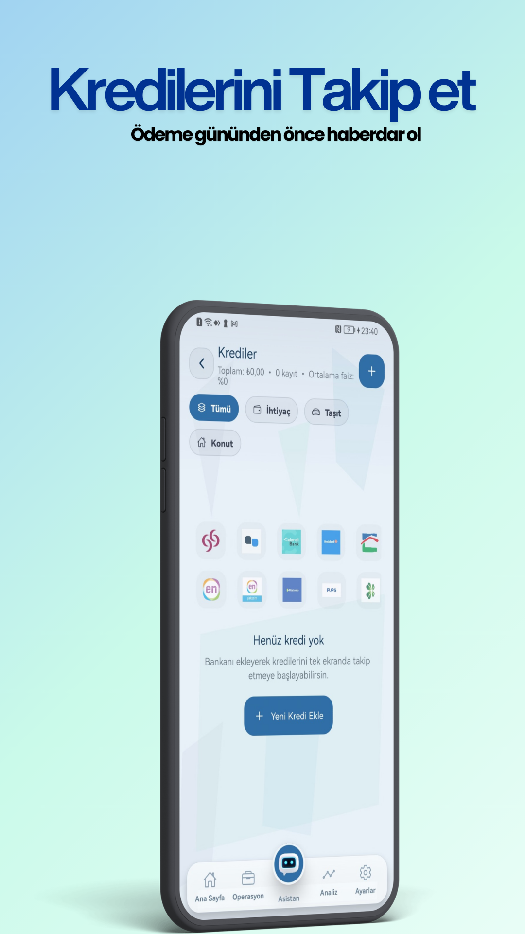BütçeAI kredi takibi ekranı
